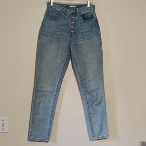 WeWoreWhat The Danielle High Rise Straight Jean W/ Crystal Button